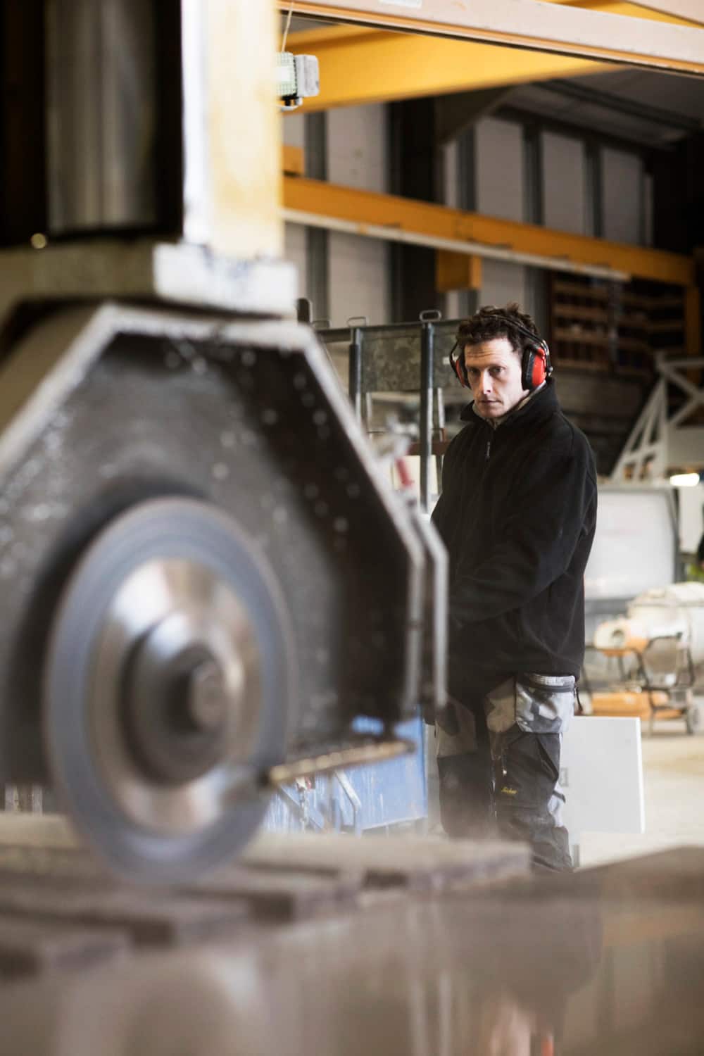A craftsman working stone at the Miller Brothers workshop, Rathnew, Co. Wicklow