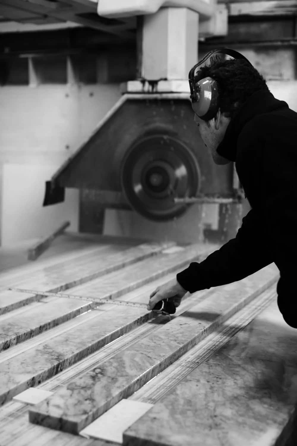 The bridge saw opening a slab at the Miller Brothers workshop