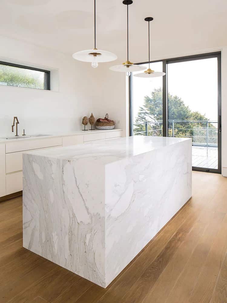 One-Of-A-Kind Island, Calacatta Marble detail, fabricated and installed by Miller Brothers Stone, Co. Wexford