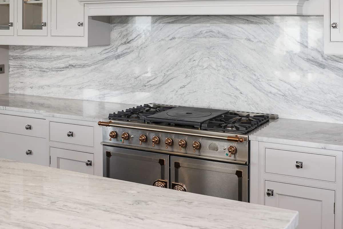 Shaker Style, Python Grey Marble detail, fabricated and installed by Miller Brothers Stone, Co. Dublin