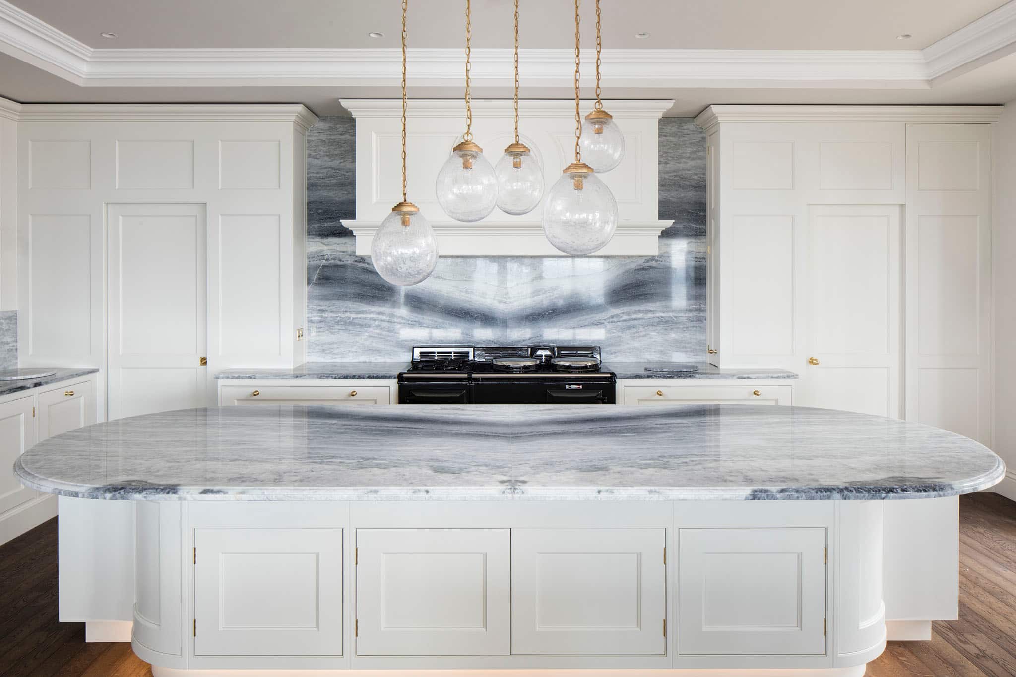 Blue Knight Tones, Calacatta Marble detail, fabricated and installed by Miller Brothers Stone, Dublin 13