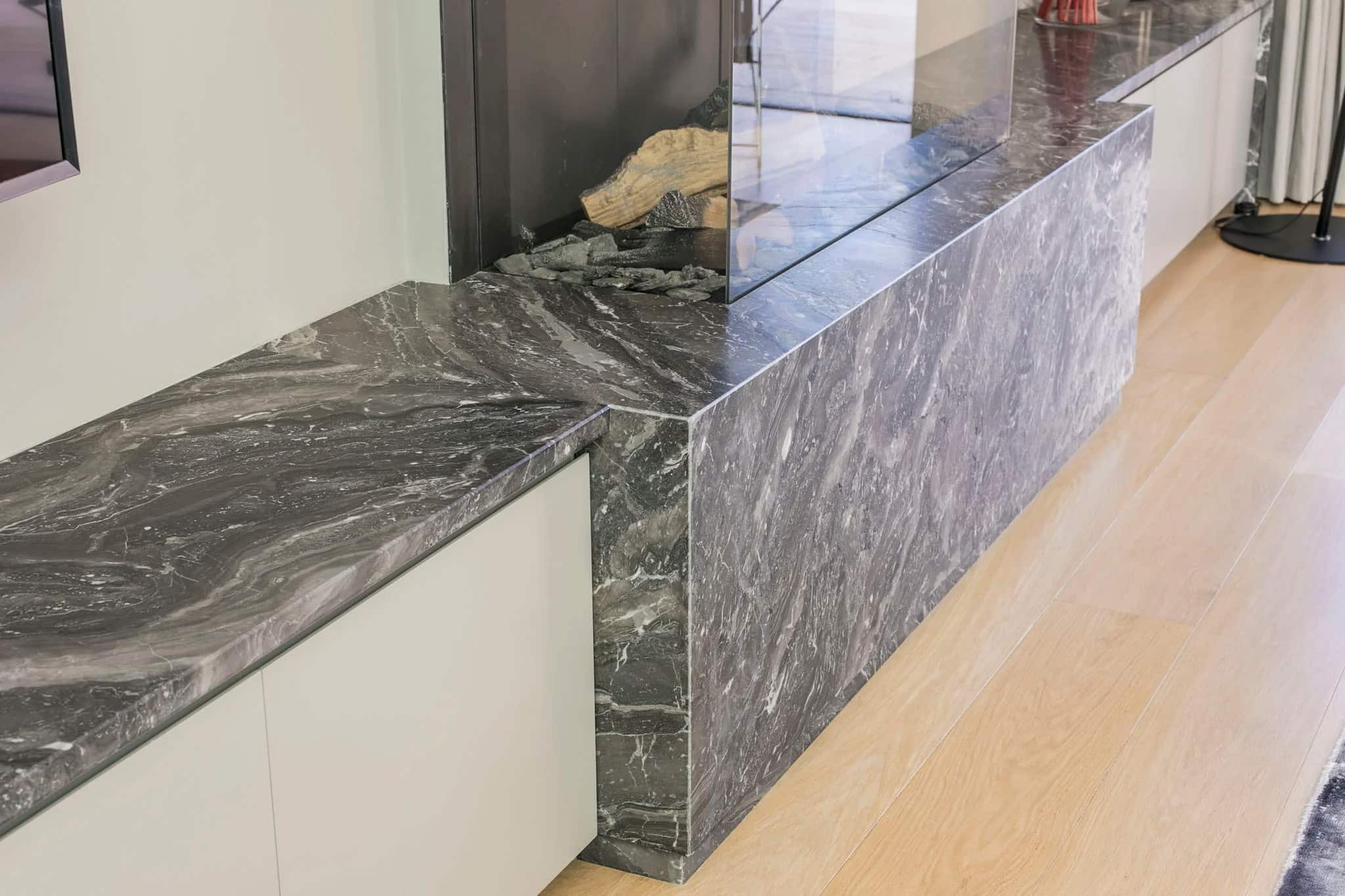 Black Fantasy Marble Fireplace Surround, Miller Brothers Stone (2)