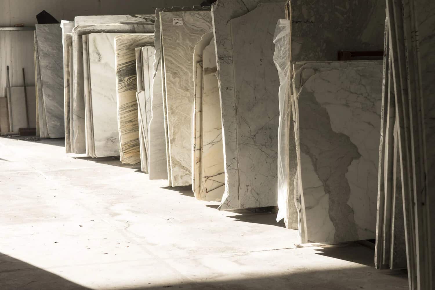 Natural stone slabs racked on end at the Miller Brothers warehouse, Roundwood, Co. Wicklow